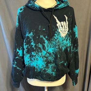 Black and Teal Tie Dye Graphic Hoodie